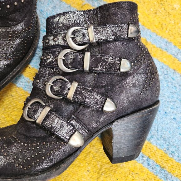 Old Gringo Boots Ankle Western Cowboy Studded Distressed Roxy Slip On Black 8 - Picture 3 of 8